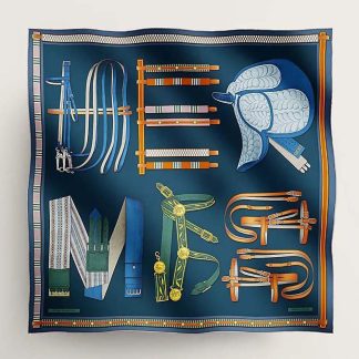 Hermes Women Lettres Equestre Scarf 90-Navy