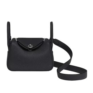 Hermes Women Lindy Mini 19 in Clemence Leather-BlackSilver