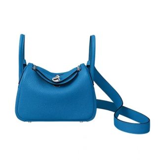 Hermes Women Lindy Mini 19 in Clemence Leather-BlueSilver