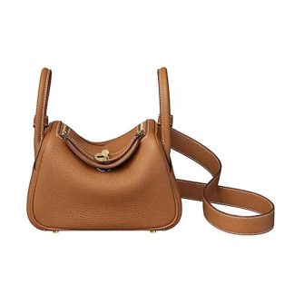 Hermes Women Lindy Mini 19 in Clemence Leather-BrownGold