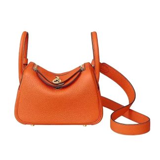 Hermes Women Lindy Mini 19 in Clemence Leather-OrangeGold