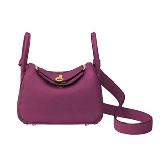 Hermes Women Lindy Mini 19 in Clemence Leather-PurpleGold