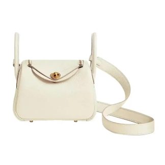 Hermes Women Lindy Mini 19 in Clemence Leather-WhiteGold