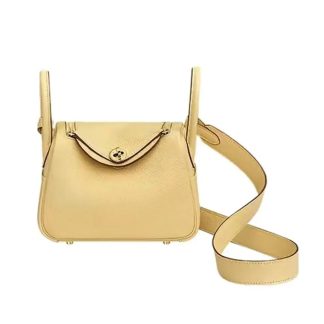 Hermes Women Lindy Mini 19 in Clemence Leather-YellowGold