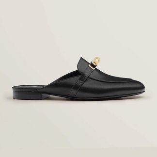 Hermes Women OZ Mule in Black Calfskin Leather