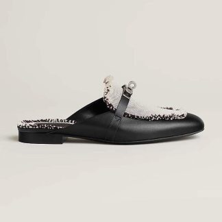 Hermes Women OZ Mule in Calfskin Leather-Black