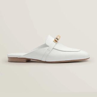 Hermes Women OZ Mule in Calfskin Leather-White