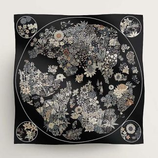 Hermes Women Planifleurs Scarf 90-Black
