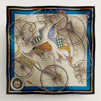 Hermes Women Voitures En Equilibre Shawl 140-Navy