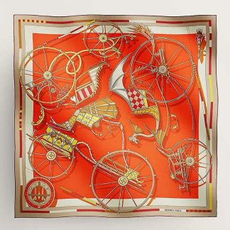 Hermes Women Voitures En Equilibre Shawl 140-Orange