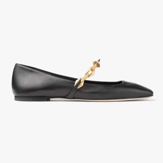 Jimmy Choo Women Diamond Tilda Flat Black Nappa Leather Flats with Chain-Black