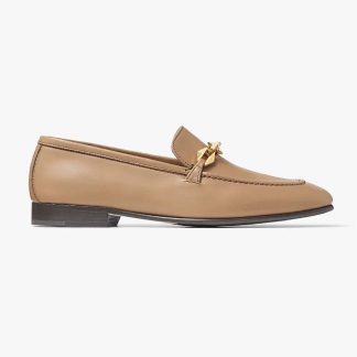 Jimmy Choo Women Diamond Tilda Loafer Biscuit Calf Leather Loafers with Diamond Chain