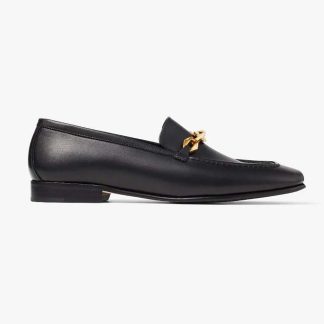 Jimmy Choo Women Diamond Tilda Loafer Black Calf Leather Loafers with Chain Embellishment