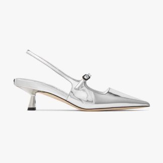 Jimmy Choo Women Didi 45 Silver Liquid Metal Leather Pointed Pumps