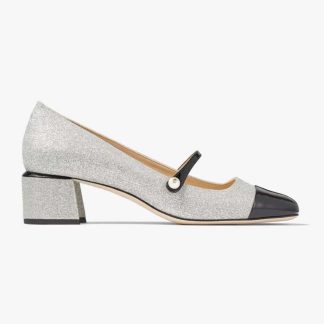 Jimmy Choo Women Elisa 45 Silver Glitter and Patent Pumps