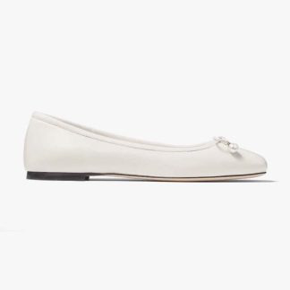 Jimmy Choo Women Elme Flat Latte Nappa Leather Flats with Pearl Embellishment