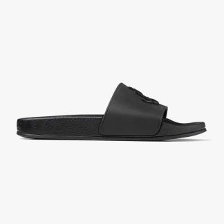 Jimmy Choo Women PortF Black Rubber Slides with JC Monogram