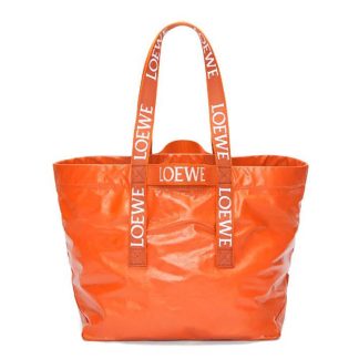 Loewe Unisex Fold Shopper in Paper Calfskin-Orange B507X23X01