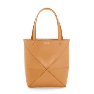 Loewe Unisex Mini Puzzle Fold Tote in Shiny Calfskin-Brown