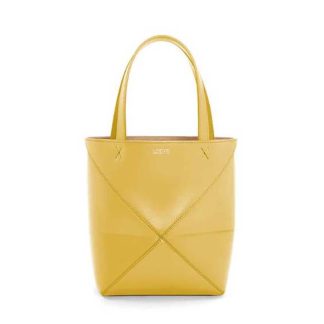 Loewe Unisex Mini Puzzle Fold Tote in Shiny Calfskin-Yellow