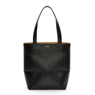 Loewe Unisex Puzzle Fold Tote in Shiny Calfskin-Black