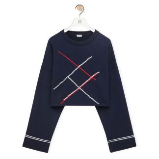 Loewe Women Cropped Argyle Sweater in Wool-Navy