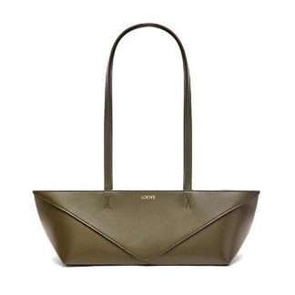Loewe Women Cropped Puzzle Fold Bag in Shiny Calfskin-Green