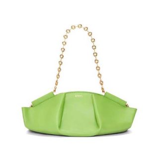 Loewe Women Small Paseo Bag in Shiny Nappa Calfskin with Chain-Green