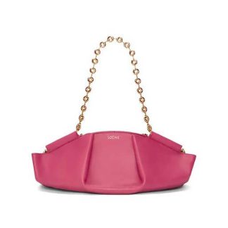 Loewe Women Small Paseo Bag in Shiny Nappa Calfskin with Chain-Rose