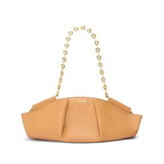 Loewe Women Small Paseo Bag in Shiny Nappa Calfskin with Chain-Sandy