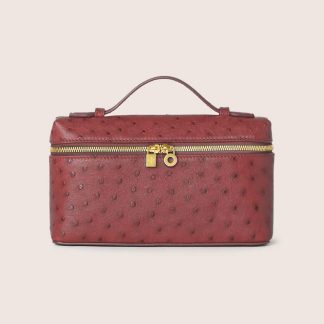 Loro Piana Women Extra Pocket Pouch L19 in Ostrich Leather-Maroon