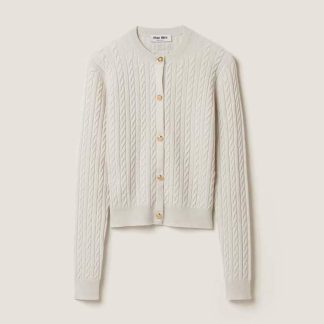 Miu Miu Women Cashmere Cardigan with Knit Logo Patch
