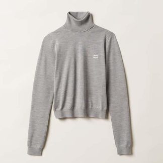 Miu Miu Women Cashmere and Silk Sweater with Intarsia Logo