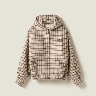 Miu Miu Women Check Blouson Jacket with Embroidered Logo ML1011
