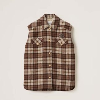 Miu Miu Women Check Blouson Vest with Embroidered Logo ML1022