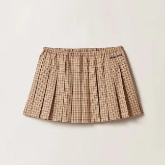 Miu Miu Women Checked Miniskirt with Embroidered Logo MG2229