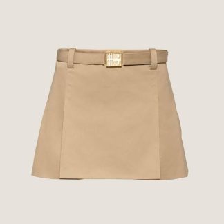 Miu Miu Women Chino Miniskirt with Logo Decorating the Buckle