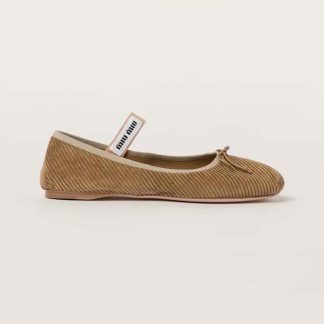 Miu Miu Women Corduroy Ballerinas with Knit Logo