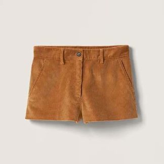 Miu Miu Women Corduroy Shorts with Embroidered Logo-Brown