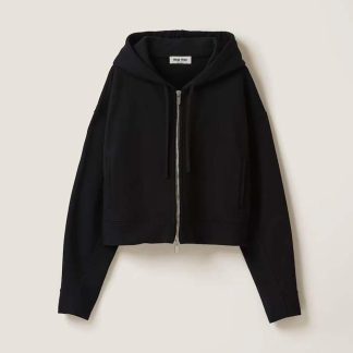 Miu Miu Women Cotton Hoodie with Embroidered Logo-Black