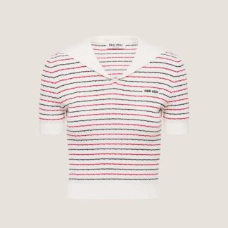 Miu Miu Women Cotton Sweater with Knit Logo Patch