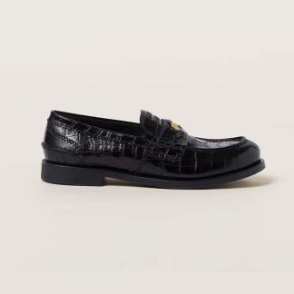 Miu Miu Women Croco-print Leather Penny Loafers