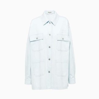 Miu Miu Women Denim Blouson Jacket with Embroidered Logo