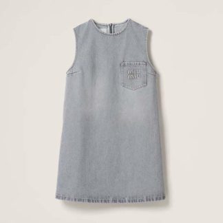Miu Miu Women Denim Dress with Embroidered Logo