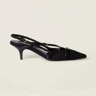 Miu Miu Women Fabric Slingbacks with Straps-Black 5I013E