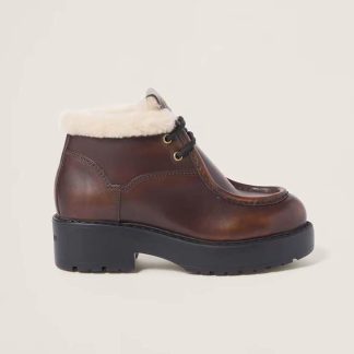 Miu Miu Women Fumé Leather Booties-Brown