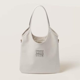 Miu Miu Women IVY Leather Bag with Leather Lettering Logo-White