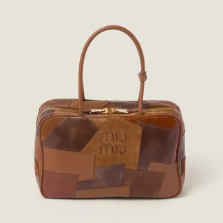 Miu Miu Women Leather Patchwork Beau Bag-Brown