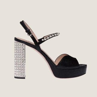 Miu Miu Women Lizard-print Leather Platform Sandals-Black