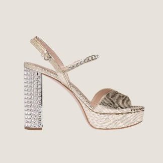 Miu Miu Women Lizard-print Leather Platform Sandals-Gold